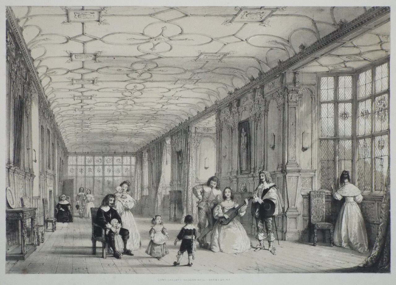 Lithograph - Long Gallery, Haddon Hall, Derbyshire - Nash